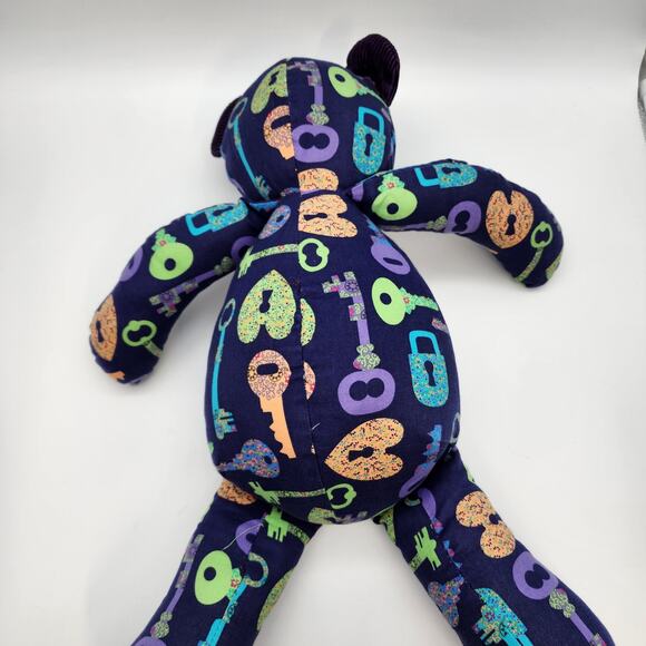 Lock & Key Allover Print Bear Plush 20" Purple Cord Feet Face No Eyes Toy - Picture 9 of 9